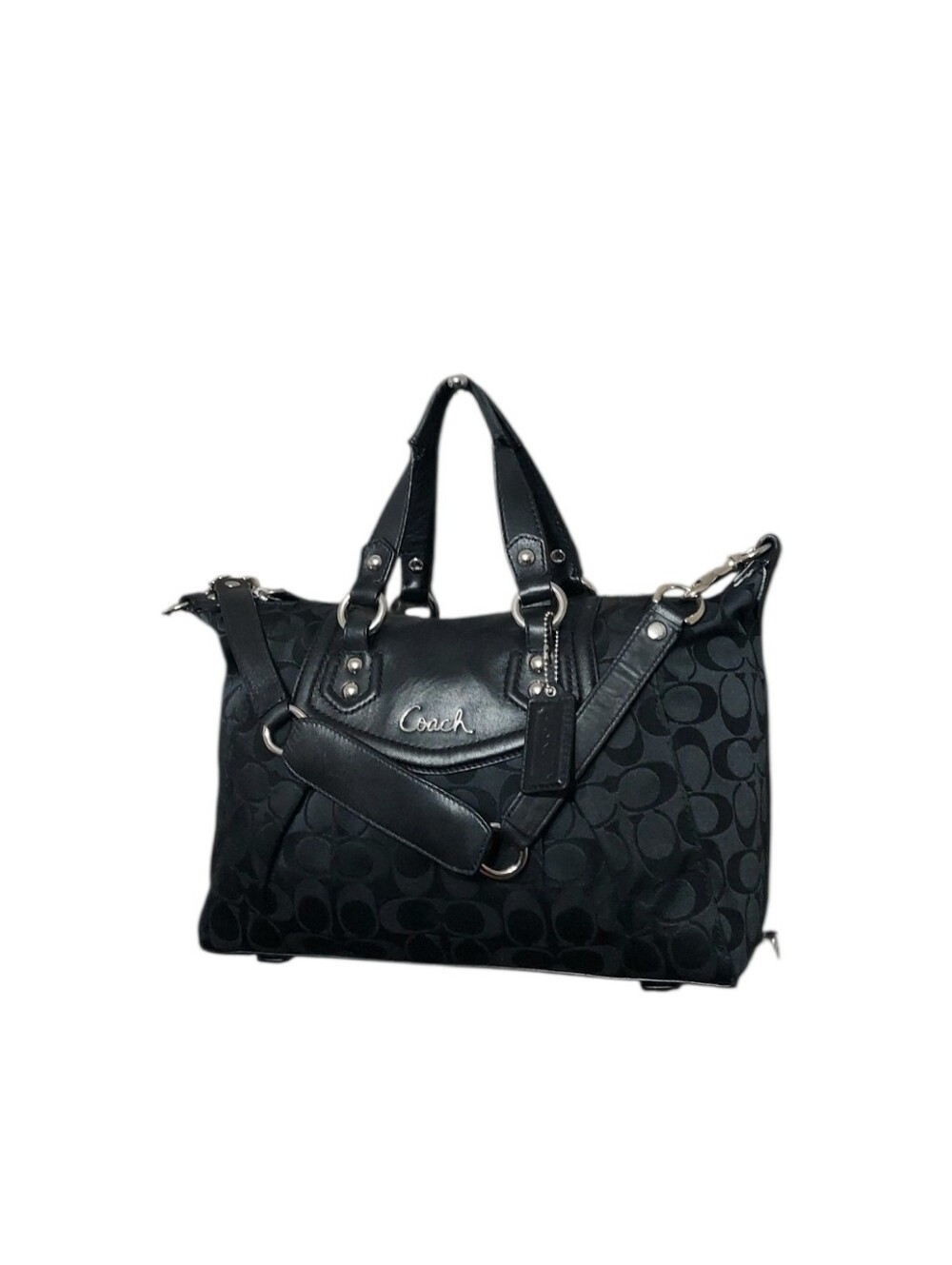 Coach Ashley Signature C Jacquard & Leather Shoulder Satchel W/ Chrome HW F19242 - Picture 4 of 13